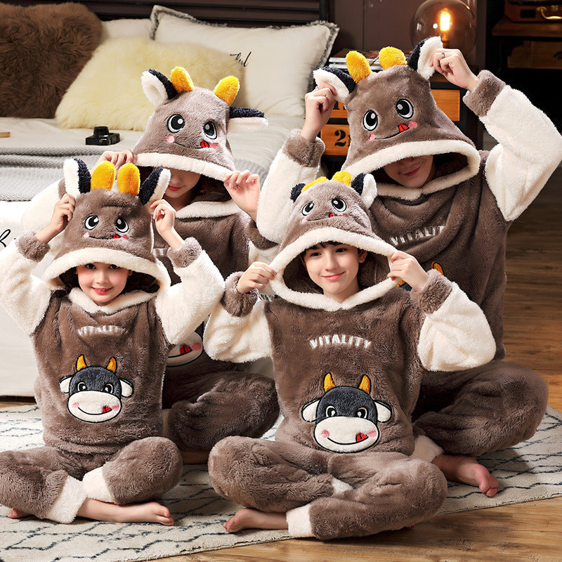 A Family Of Three Coral Plush Housewear Suit