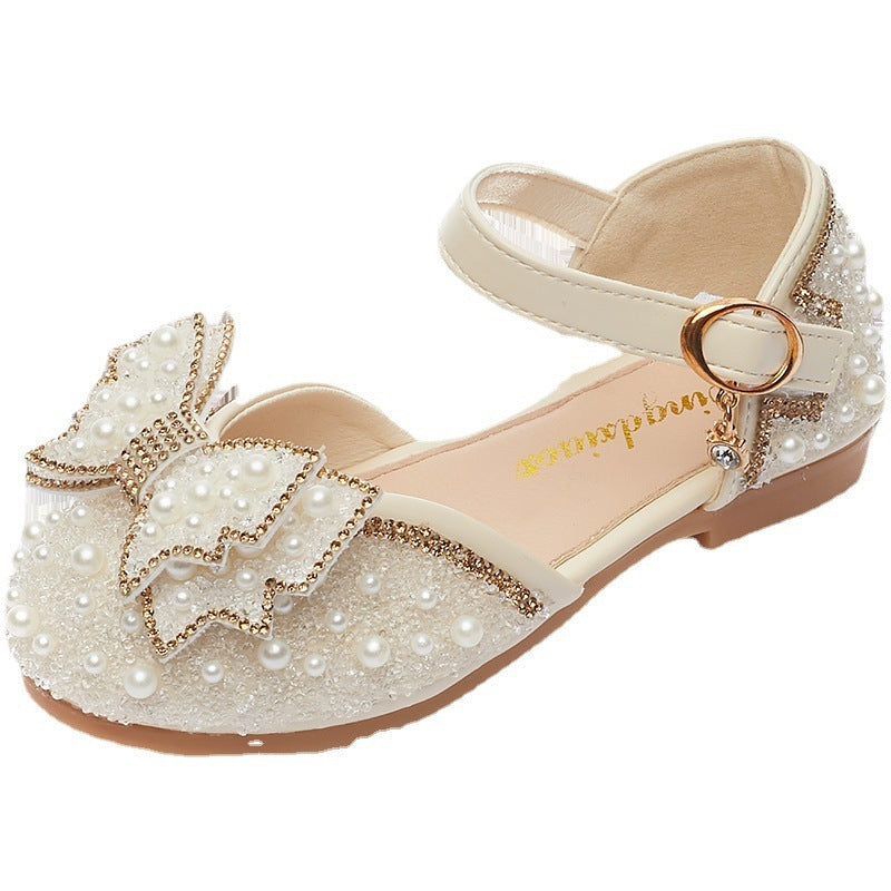 Summer Girls Pearl Bow Princess Shallow Mouth Pumps